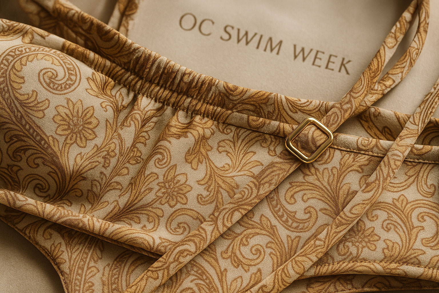 Close-up elegant detail shot of luxury swimwear fabric and design elements